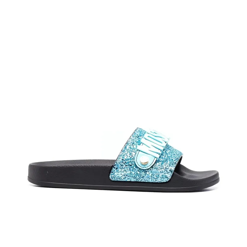 MOSCHINO Glitter-embellished Logo-plaque Slides-1