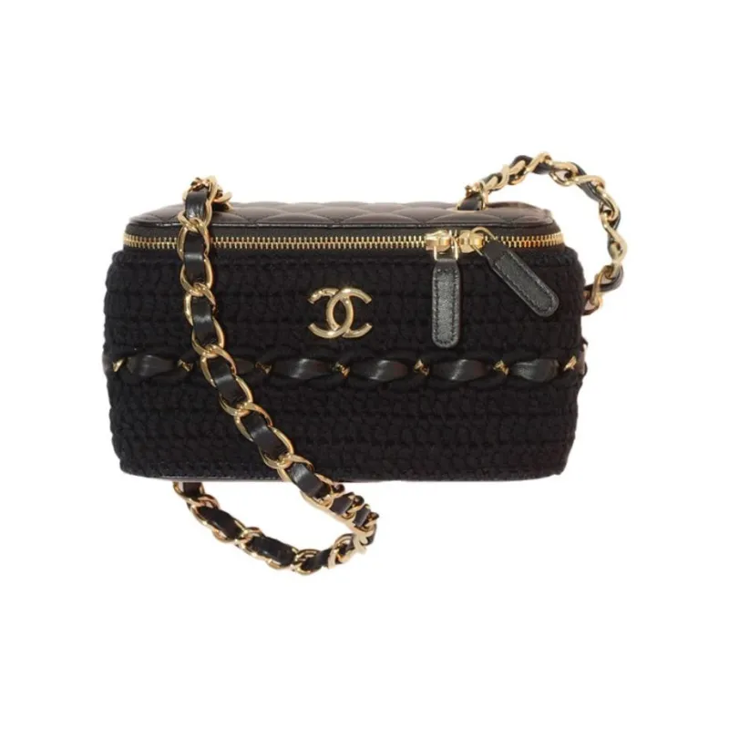 CHANEL 22c Early Spring Sheepskin Box Bag, Makeup Bag, Shoulder Bag, Crossbody Bag Tubas Women's Black-0