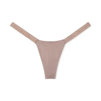 Victoria's Secret PINK Logo Cotton Shimmer Micro Thong Panty / ICSK Underpants Women's 1 Pack Ice Coffee