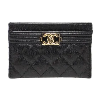 CHANEL Leather Card Holder Men's Black