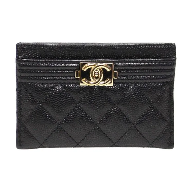 CHANEL Leather Card Holder Men's Black-0