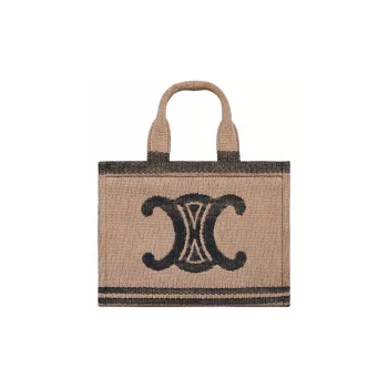 CELINE Cow Leather Tote Bag Shopping Bag Handbag Shoulder Bag Small Size Women's Beige Black