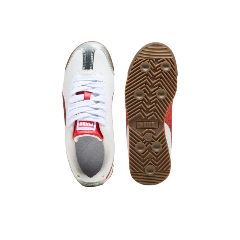 PUMA Roma 24 Anti Slip Wear Resistant Low Top Kids Lifestyle Shoes White Red Teenagers-3