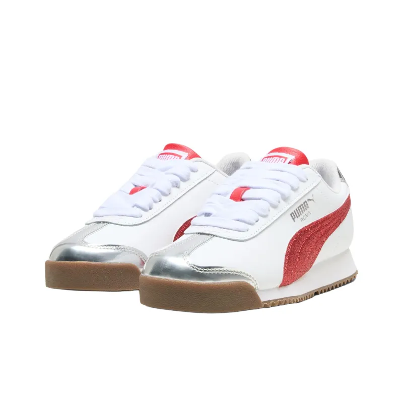 PUMA Roma 24 Anti Slip Wear Resistant Low Top Kids Lifestyle Shoes White Red Teenagers-2