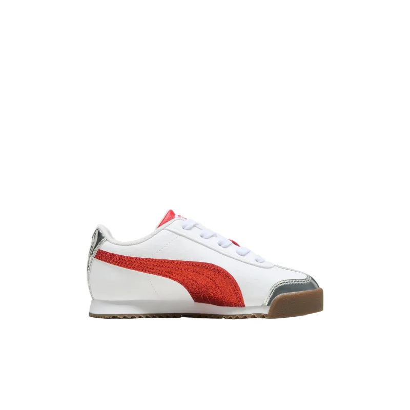 PUMA Roma 24 Anti Slip Wear Resistant Low Top Kids Lifestyle Shoes White Red Children Aged 3 7 Years Old-1