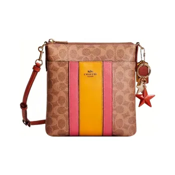 COACH Kitt Canvas With Exquisite Calfskin Shoulder Bag Crossbody Bag Small Size Women's Tan & Rust