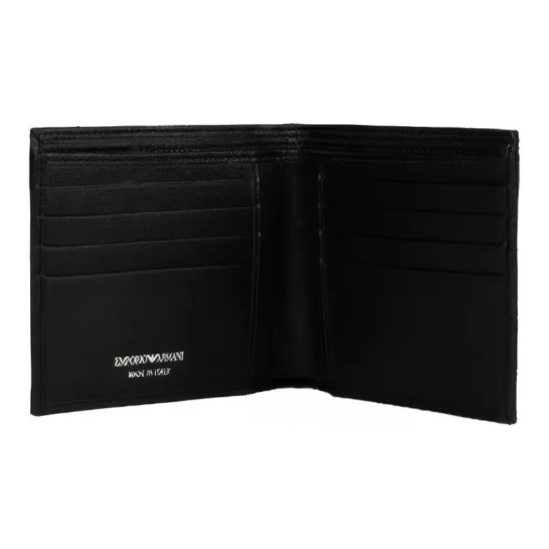 EMPORIO ARMANI Embossed Cow Leather Card Holder Wallet Men's Black Gray Color-2