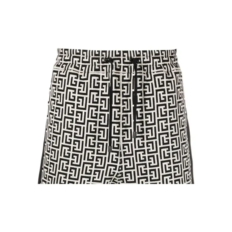 BALMAIN All-Over Monogram-Printed Drawstring Shorts-5