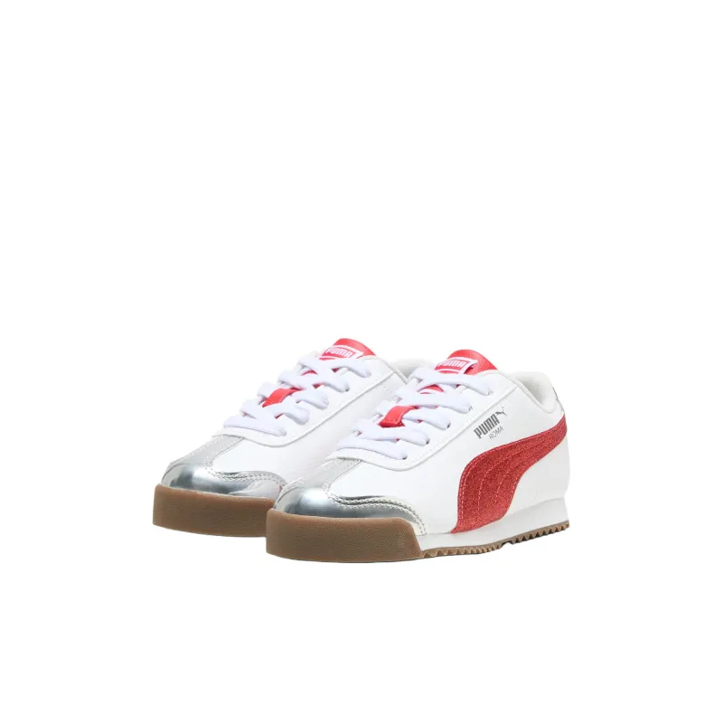 PUMA Roma 24 Anti Slip Wear Resistant Low Top Kids Lifestyle Shoes White Red Children Aged 3 7 Years Old-2