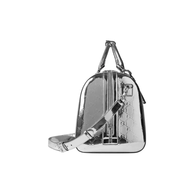 GUCCI Metallic Silver Mirror Finish Effect Fabric Shoulder Bag, Crossbody Bag, Handbag Medium Size Men's Silver-2