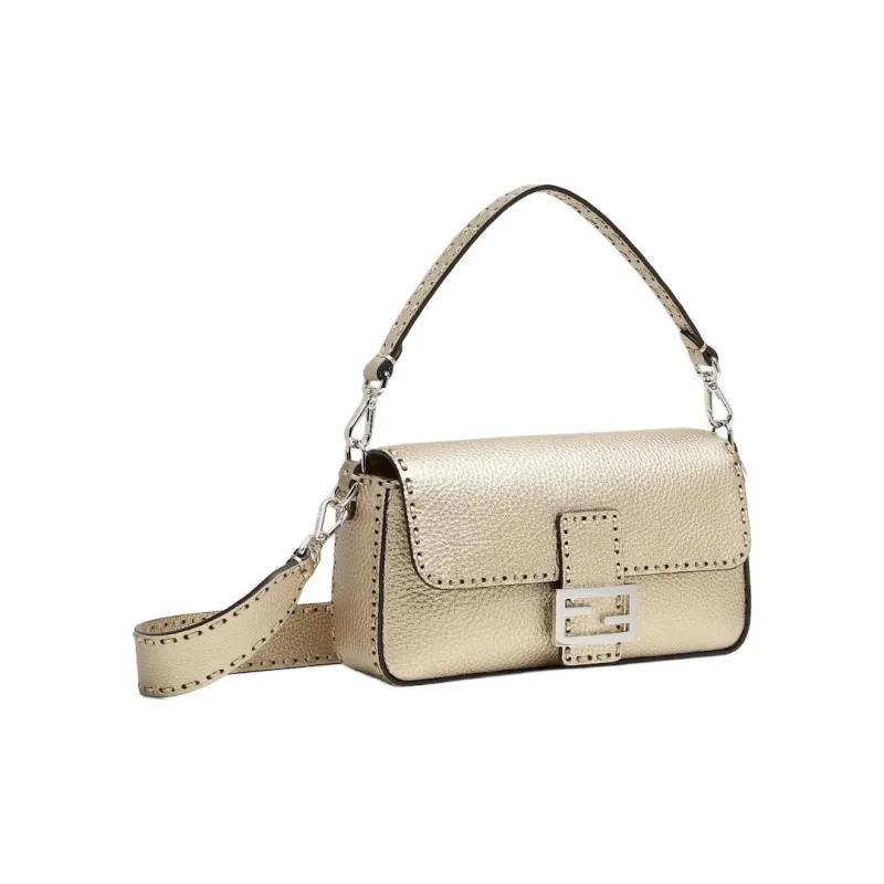FENDI Baguette Cow Leather Shoulder Bag Crossbody Bag Handbag Women's Champagne-1