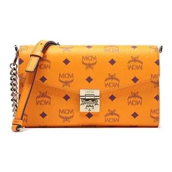 MCM Millie Visetos Artificial Leather Chain Bag, Crossbody Bag, Shoulder Bag Medium Size Women's Bright Orange