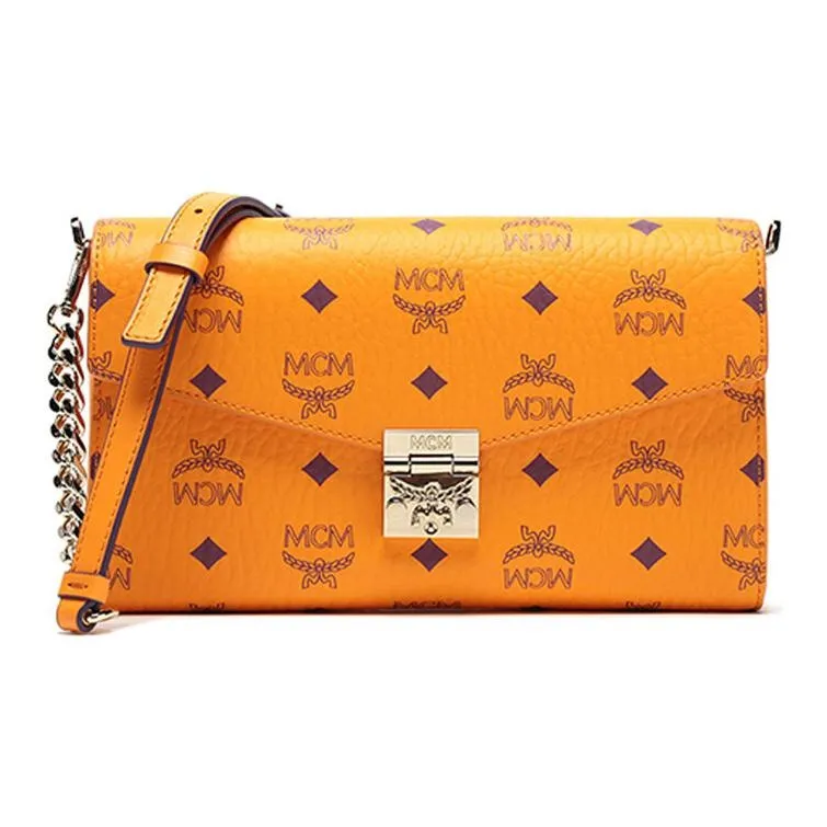 MCM Millie Visetos Artificial Leather Chain Bag, Crossbody Bag, Shoulder Bag Medium Size Women's Bright Orange-0