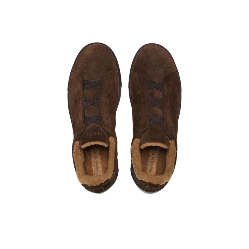 Zegna Triple Stitch Low Top Skateboard Shoes Men's Dark Brown-3