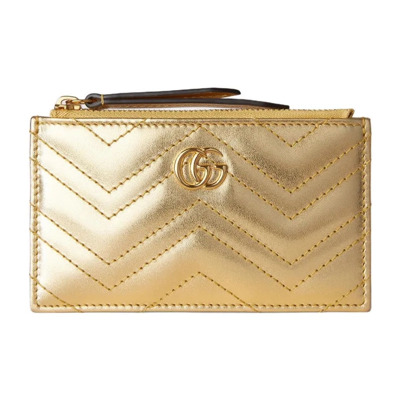 GUCCI GG Marmont Leather Key Pouch Unisex Gold-1