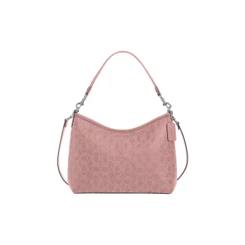COACH Refined Pebbled Leather Portable Crossbody Bag Shoulder Bag Large Size Women's Silver & Pink Petal