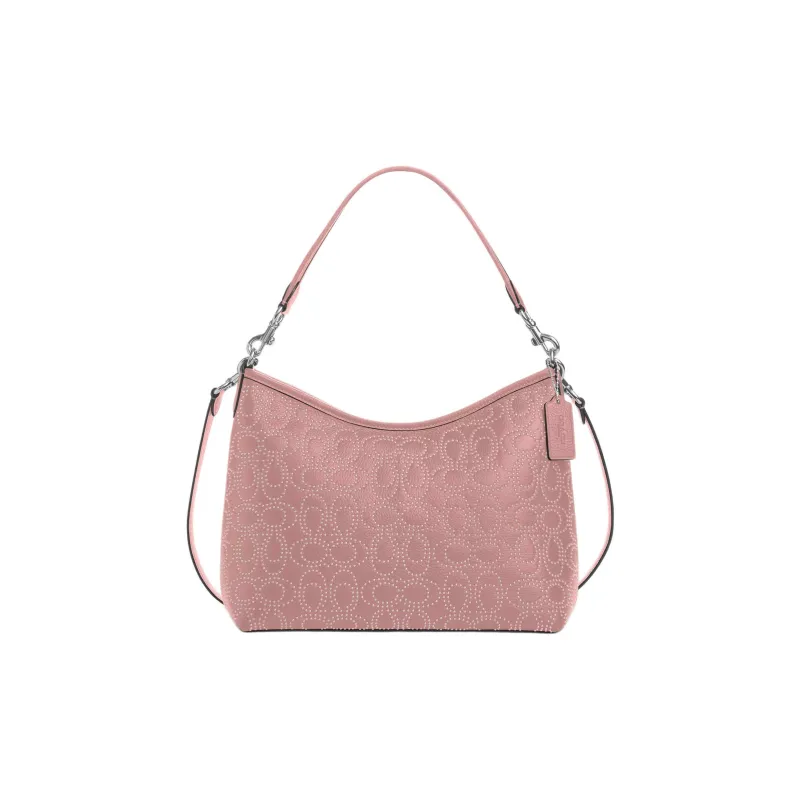 COACH Refined Pebble Pattern Leather Portable Crossbody Bag, Shoulder Bag Tubas Women's Silver & Pink Petal-0