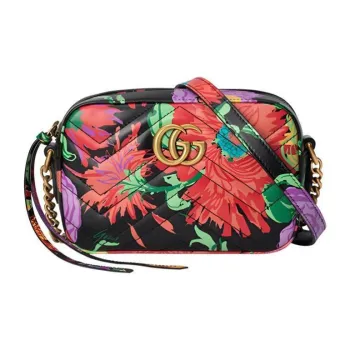 GUCCI Quilting Leather Camera Bag Chain Shoulder Bag Crossbody Bag Medium Size Women's Black/Multicolor