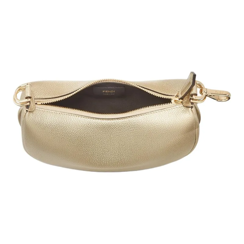 FENDI Fendigraphy Calfskin Crescent Bag, Shoulder Bag, Crossbody Bag, Handbag Mini Women's Champagne-2