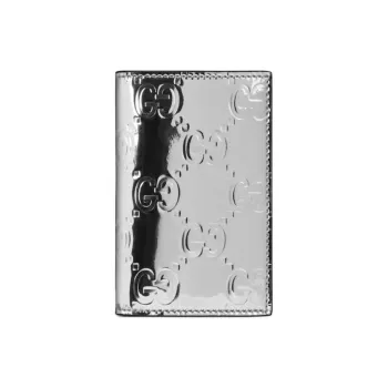 GUCCI Metallic Silver Mirror Finish Effect Fabric Card Holder Men's Silver