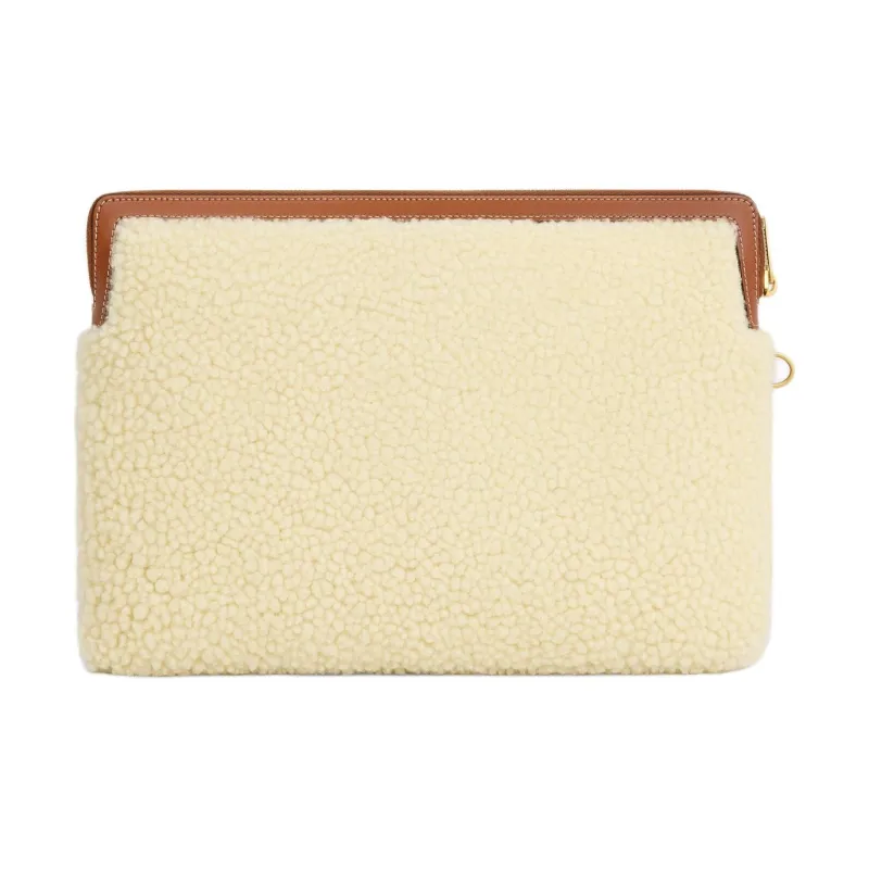 CELINE Shearling With Calfskin Trim Clutch Small Size Women's Light Umber-3