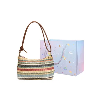 GOX Straw Woven Shoulder Bag Regular Women's Blue/Multicolor/Brown