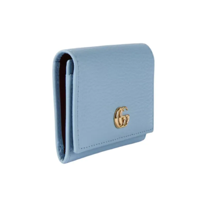 GUCCI GG Marmont Leather Card Holder Women's Light Blue & Dark Red-1