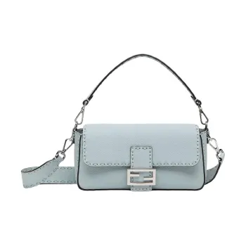 FENDI Baguette Calfskin Shoulder Bag, Crossbody Bag, Handbag Medium Size Women's Light Blue