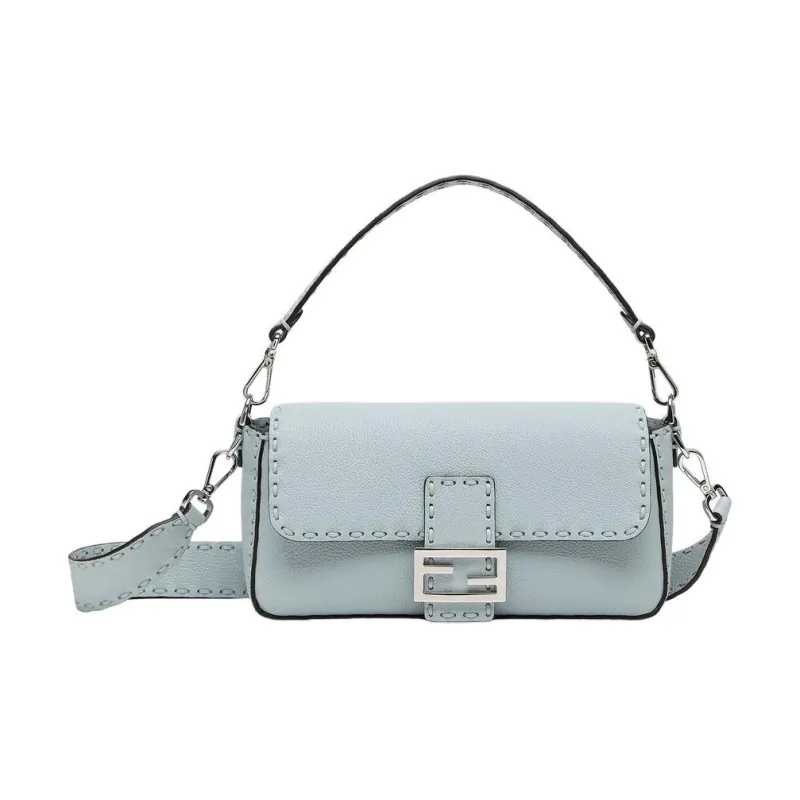 FENDI Baguette Calfskin Shoulder Bag, Crossbody Bag, Handbag Medium Size Women's Light Blue-0