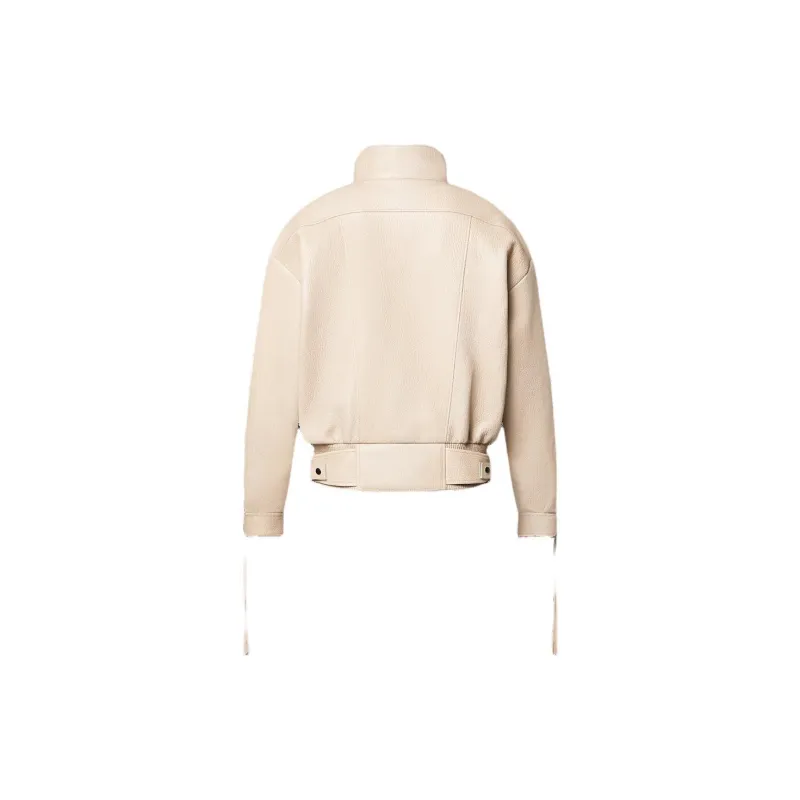 LOUIS VUITTON Zipper Accent Grained Leather Biker Jacket-1