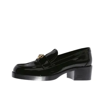 CHANEL Heart Cc 50mm Loafers Black Patent Calfskin Women's