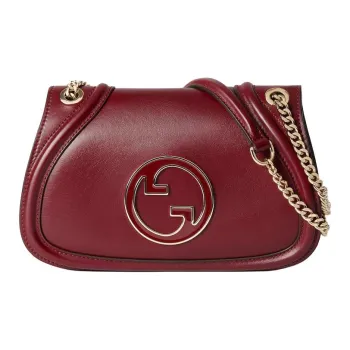 GUCCI Leather Crossbody Bag Shoulder Bag Small Size Women's Red
