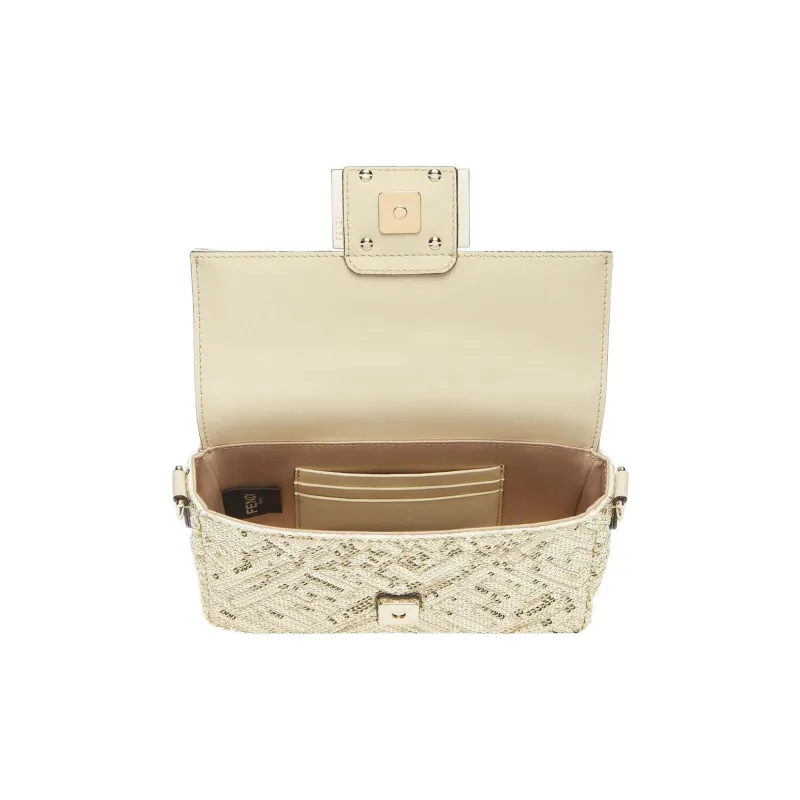 FENDI Baguette Polyester Shoulder Bag, Crossbody Bag, Handbag Mini Women's Gold-3