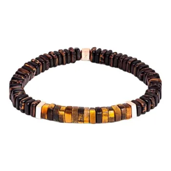TATEOSSIAN Agate Gold-Plated Ebony Stone Tiger's Eye Stone Bracelets Men's Brown