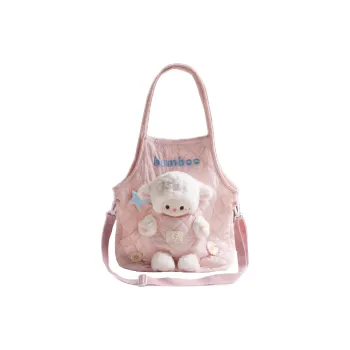 Holding Bamboo Polyester One Shoulder Handbag Unisex Pink