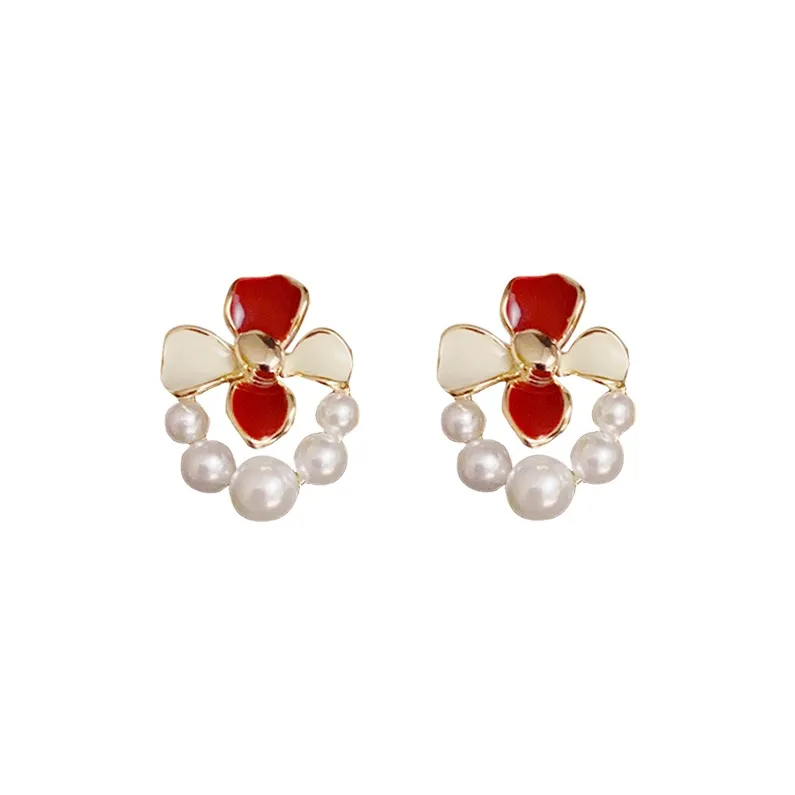 NATURALLYJOJO Copper Oil Drip Earrings Women's Red White-0