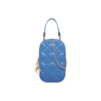 DIOR Lady Dior Patent Leather One Shoulder Crossbody Portable Cell Phone Pouch Women's Cornflower Blue