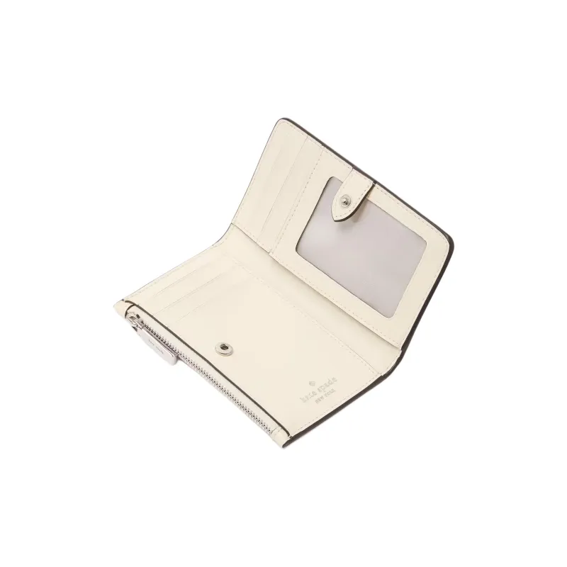 Kate Spade Cross-Stitch Leather Wallet Small Size Women's Protein Cream-2