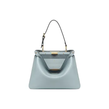 FENDI Peekaboo Calfskin One Shoulder Handbag Medium Size Women's Light Blue