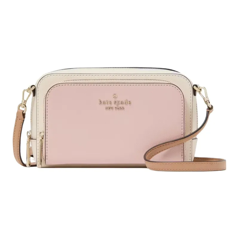 Kate Spade Staci Cross-Stitch Leather Shoulder Bag Crossbody Bag Women's Rose Pink-0