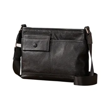 Back Step Top Grain Cow Leather Shoulder Bag Crossbody Bag Unisex Black