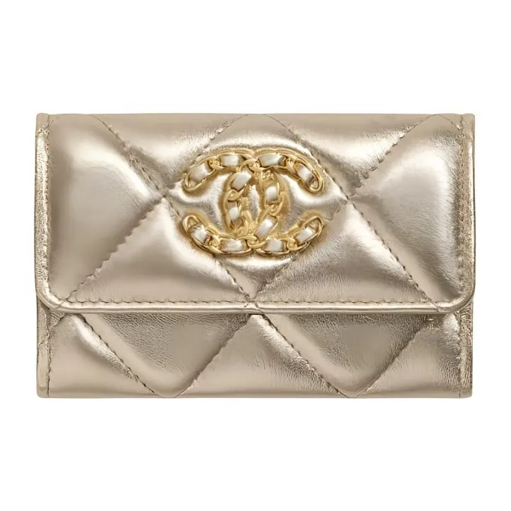 CHANEL 19Bag Lambskin Card Holder Card Holder Women's Gold-0