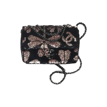 CHANEL Classic Flap CF Rhodium-Plated Metal Leather Crossbody Bag Small Size Women's Black And Pink