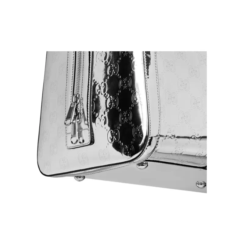 GUCCI Metallic Silver Mirror Finish Effect Fabric Shoulder Bag, Crossbody Bag, Handbag Medium Size Men's Silver-6