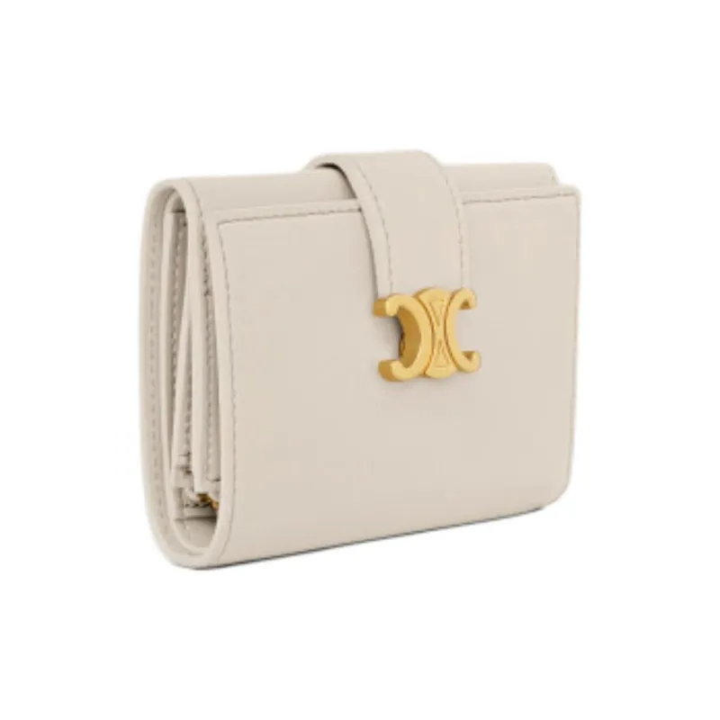CELINE Cow Leather Wallet Women's Light Beige-1