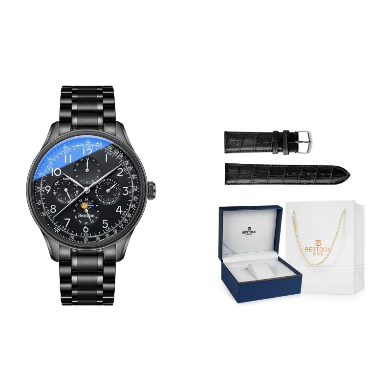 Bestdon Automatic Mechanical Movement Stainless Steel Watchband Watch Men's Watches Black Dial-11