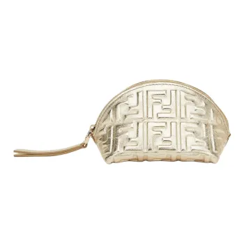 FENDI Baguette Calfskin Makeup Bag Small Size Women's Gold