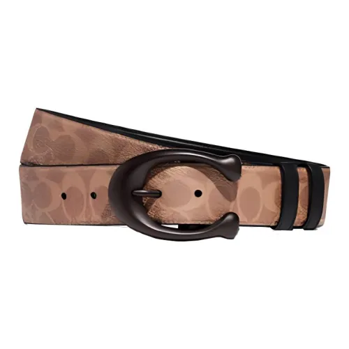 COACH Artificial Leather Cow Leather Belts Men's Tan Width  4cm