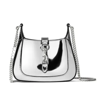GUCCI Leather Portable Crossbody Bag, Shoulder Bag Mini Women's Silver
