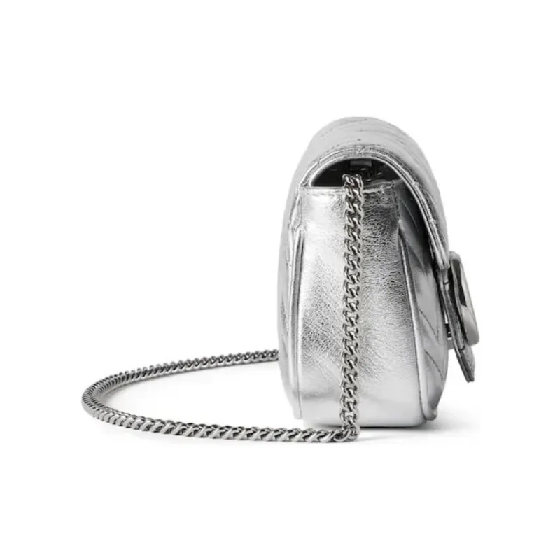 GUCCI Leather Shoulder Bag, Crossbody Bag Mini Women's Silver-2